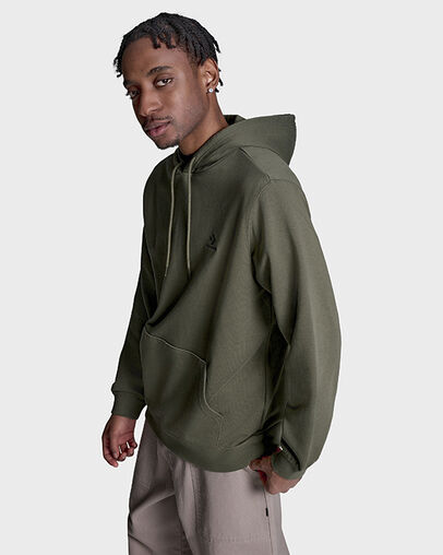 Embroidered Star Chevron Standard-Fit Fleece Hoodie Utility Green, Detail View