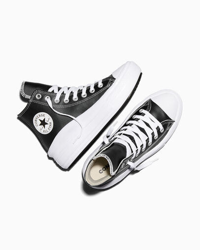 Chuck Taylor All Star Move Platform Foundational Leather Negro/Blanco/Blanco, Angled View