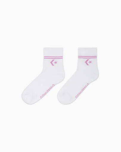2-Pack Double Stripe Ankle Socks Peony Pink/White, Front View