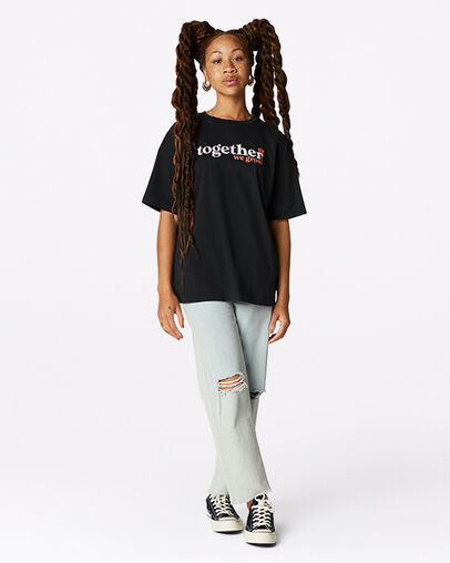 T-shirt boyfriend col ras du cou Together We Grow Noir Converse, Full Body View