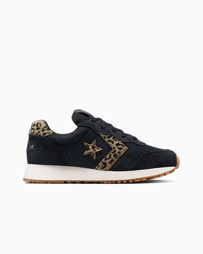 Omega Trainer Leopard Pony Hair Black/Egret/Sand, Outer Side View