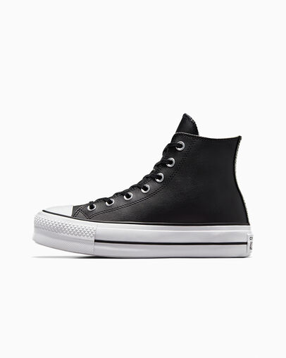 Chuck Taylor All Star Leather Platform Black/Black/White, Inner Side View