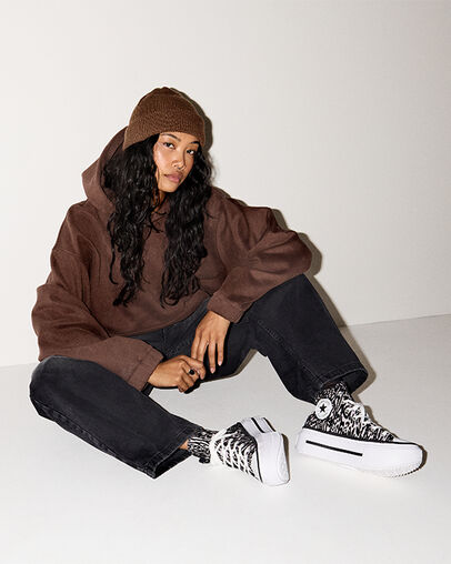 Chuck Taylor All Star Lift Double Stack Platform Leopard Black/Frozen Thistle/White, On Foot Shot 1