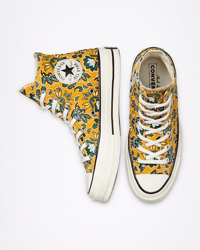 Chuck 70 Paisley Print Gold Dart/Egret/Fire, Top and Side View