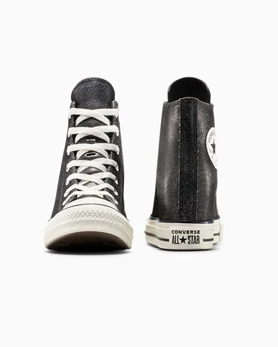 Chuck Taylor All Star Wedge Platform Sparkle Black/Egret/Black, Heel View