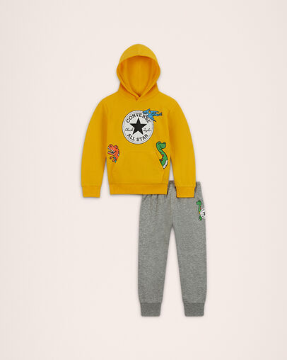 Ensemble pull-over hoodie Dino Friends Gris fonc&eacute; chin&eacute;, Front View