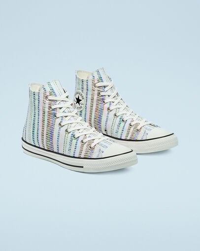 Chuck Taylor All Star Summer Stripes Egret/Egyptian Blue, Angled View