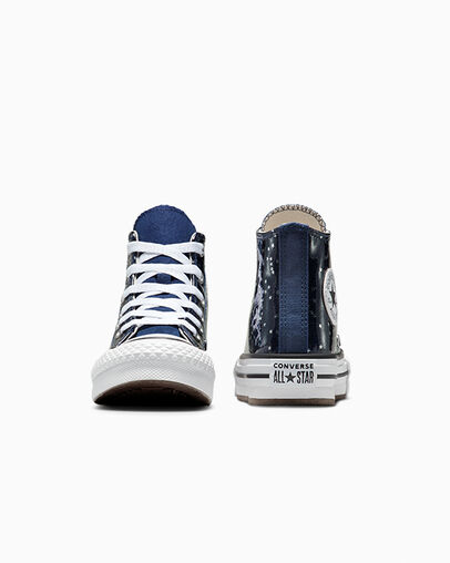 Chuck Taylor All Star EVA Lift Platform Glitter Navy/White/Egret, Heel View