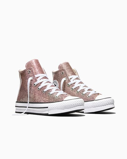 Chuck Taylor All Star EVA Lift Platform Glitter Apricot Red/White/Black, Top and Side View