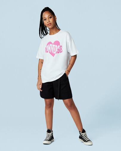 Vintage Wash Heart Oversized T-Shirt White, Full Body View