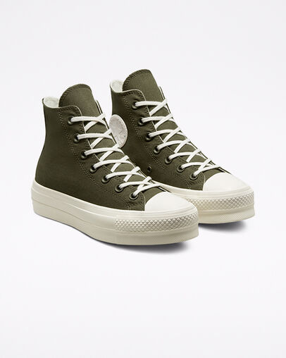 Chuck Taylor All Star Lift Platform Hybrid Texture Cargo Khaki/Egret/Egret, Angled View