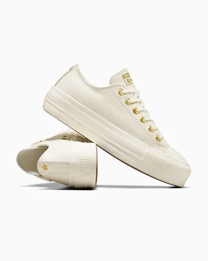 Chuck Taylor All Star Lift Platform Golden Hits Egret/Egret/Gold, Detail Angle View