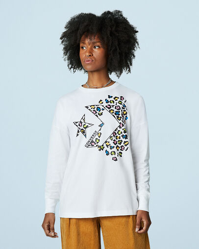 Tee-shirt &agrave; manches longues et imprim&eacute; l&eacute;opard arc-en-ciel Blanc, Front View