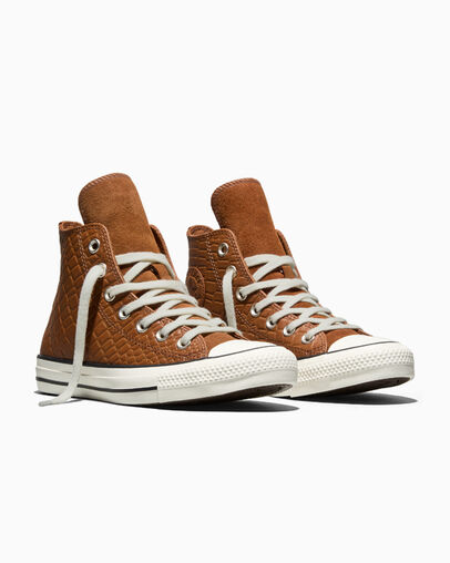 Chuck Taylor All Star Crocodile Warm Tan/Egret/Black, Top and Side View