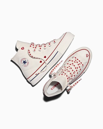 Chuck Taylor All Star Lift Platform Valentine&rsquo;s Day Vintage White/Vintage White/Days Ahead Red, Angled View