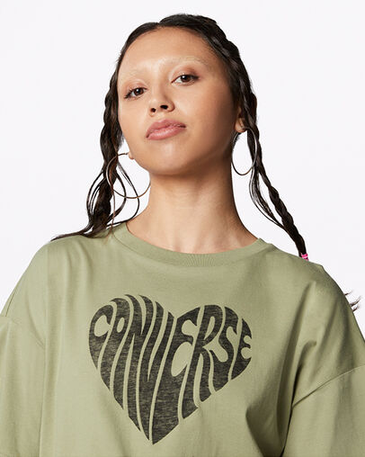 Heart Reverse Print Tee Black Street Sage, Detail View