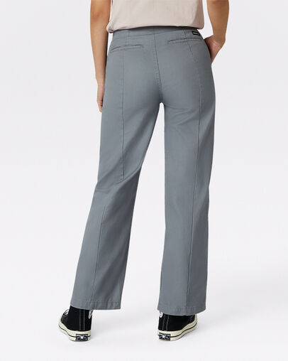 Pantalon tiss&eacute; &agrave; coupe large Gris calcaire, Back View