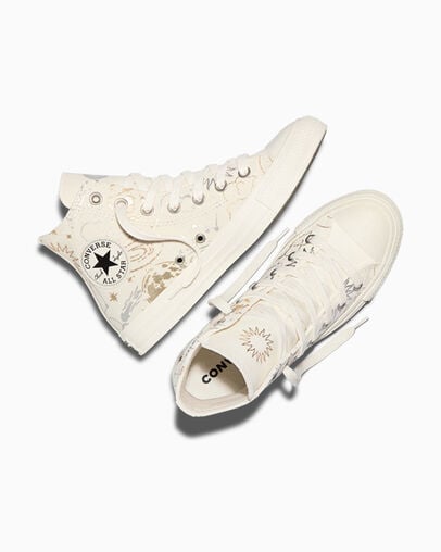 Chuck Taylor All Star Cosmic High Top Egret/Silver/Gold, Angled View
