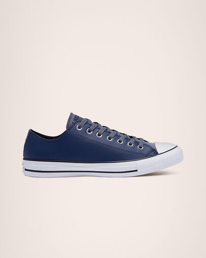 Chuck Taylor All Star Leather Midnight Navy/Light Carbon, Outer Side View