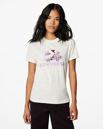Star Chevron Abstract Flowers T-Shirt Egret, Front View
