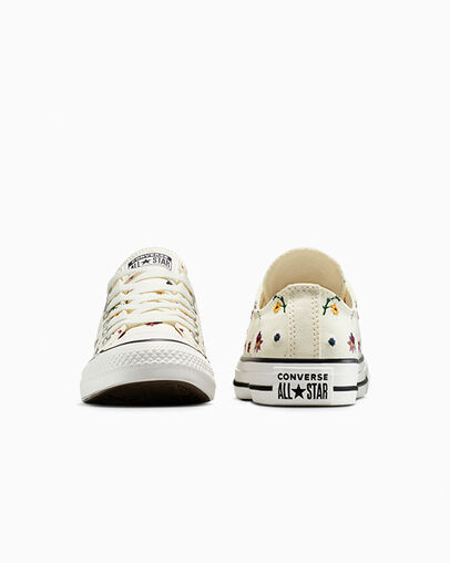 Chuck Taylor All Star Floral Embroidery Egret/Sporty Berry/Navy, Heel View