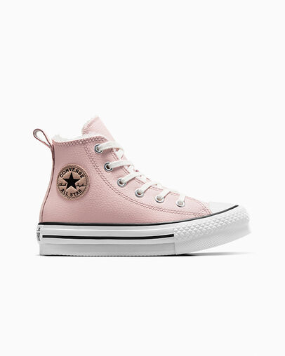 Chuck Taylor All Star Lift Platform Leather & Faux Fur Pink Sage/Vintage White/Zwart, Outer Side View