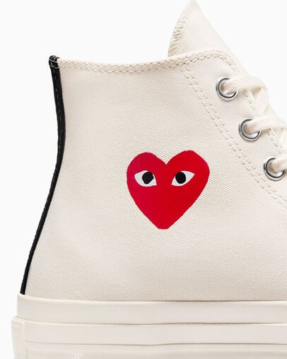 PLAY Comme des Gar&ccedil;ons Single Heart Chuck 70 Bianco latte/Rosso/Nero, Detail Angle View