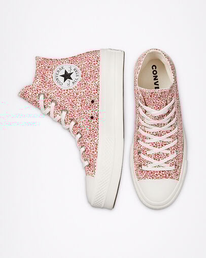 Vintage Floral Platform Chuck Taylor All Star Blanc vintage/Rouge universit&eacute;, Top and Side View