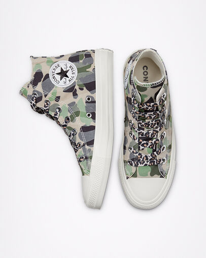 Archive Print Chuck Taylor All Star Écru/Vert piquant/Bois flotté, Top and Side View