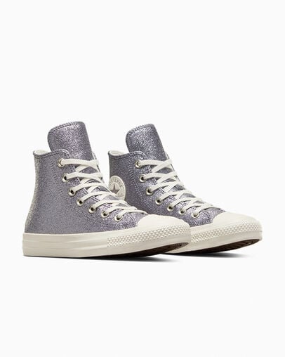 Chuck Taylor All Star Glitter Gunmetal/Egret/Egret, Top and Side View