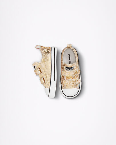 Chuck Taylor All Star Easy-On Stars & Rainbows Light Gold/White/Black, Top and Side View