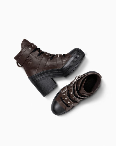 Chuck 70 De Luxe Heel Platform Leather & Buckles Bebida fresca/Negro/Plata, Angled View