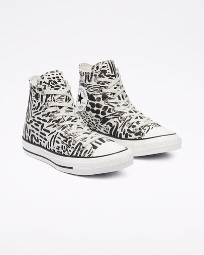 Chuck Taylor All Star Animal Print Egret/Black/Egret, Angled View