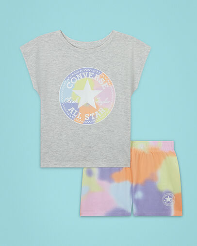 Conjunto de pantal&oacute;n corto y camiseta con parche Blur Chuck Taylor Pastel difuso, Front View