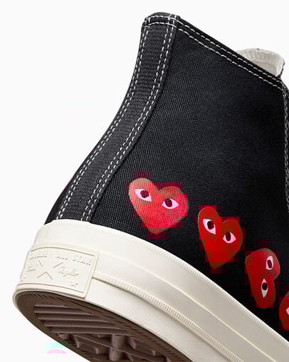 Converse x Comme des Garçons PLAY Chuck 70 Multi Heart Black/High Risk Red/Egret, Detail Angle View