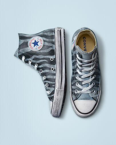 Chuck Taylor All Star Leather Perfect Is Not Perfect Black Zebra, Top and Side View