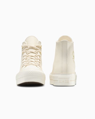 Chuck Taylor All Star Lift Platform Glam Leather Light Dune/Light Dune/Egret, Heel View