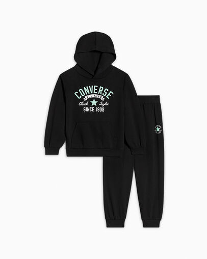 Retro Remix Hoodie and Jogger Set Schwarz, Front View