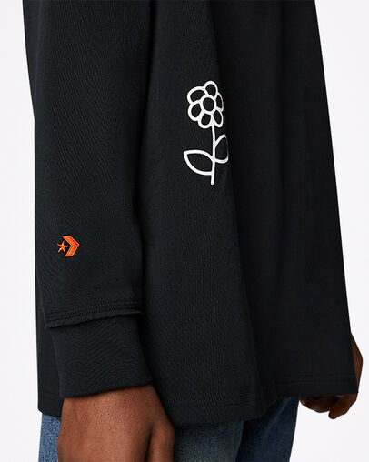 Stay Smiling Vintage Graphic Crew Neck T-Shirt Converse Black, Detail View