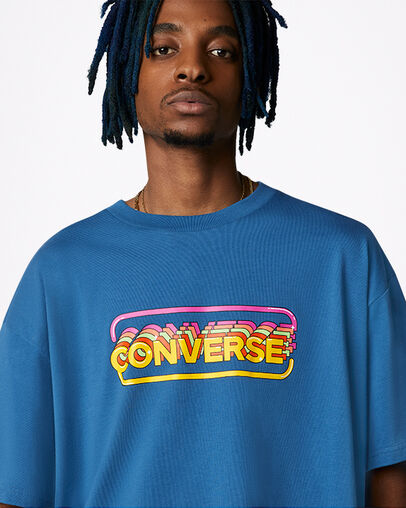 Arcade Retro Graphic Crew Neck T-Shirt Dark Marina Blue, Detail View