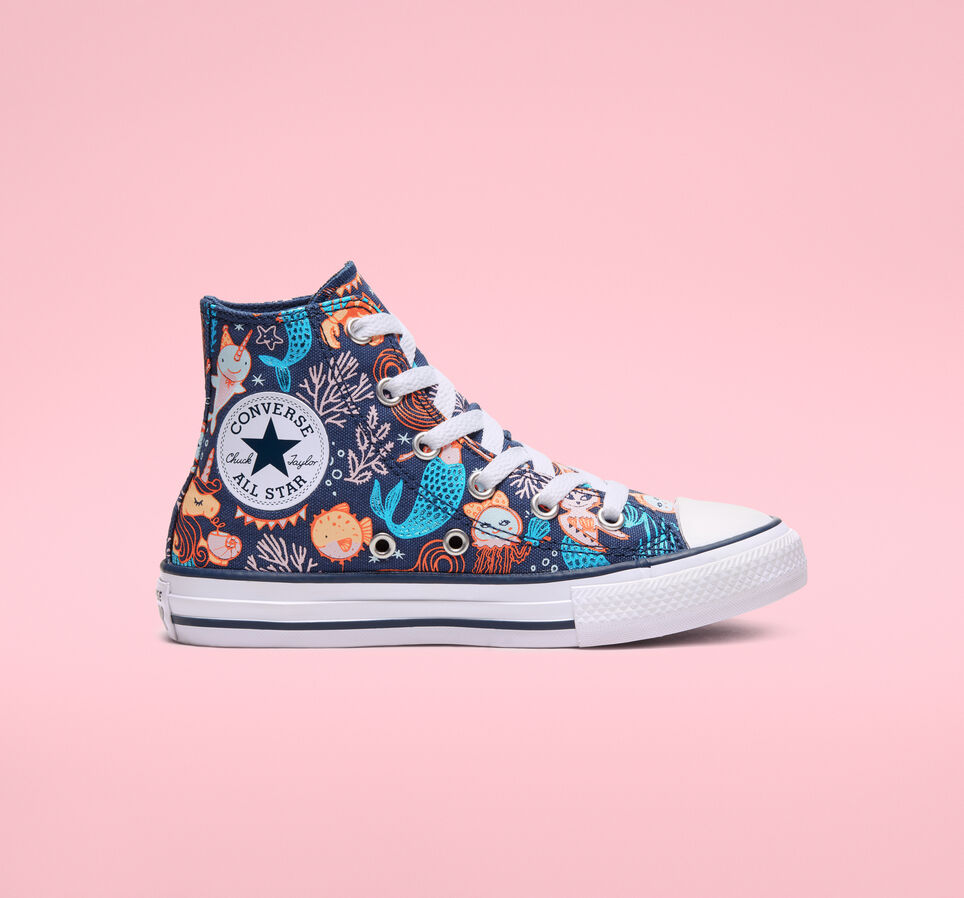Chuck Taylor All Star Underwater Party &agrave; tige montante pour enfant plus &acirc;g&eacute; Bleu marine/Turquoise rapide/Blanc