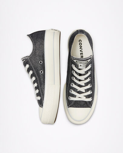 Chuck Taylor All Star Lift Platform Metallic Denim Black/Egret/Silver, Top and Side View