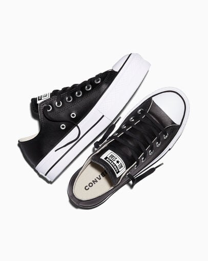 Chuck Taylor All Star Platform Clean Leather Noir/Noir/Blanc, Angled View