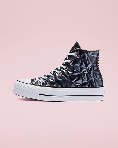 Chuck Taylor All Star Platform Metal Leather Piel de color negro cristal 3D, Inner Side View