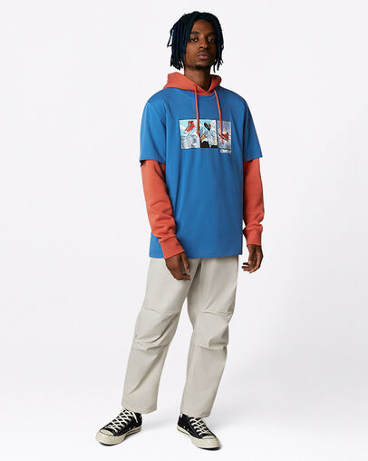 T-Shirt mit Comic-Grafik Dark Marina Blue, Full Body View