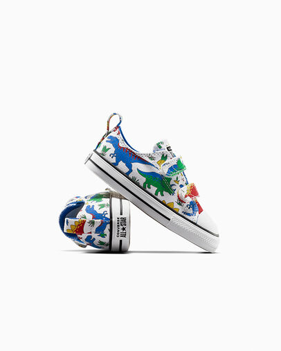 Chuck Taylor All Star Dino Party Easy On White/Totally Blue/Enamel Red, Detail Angle View