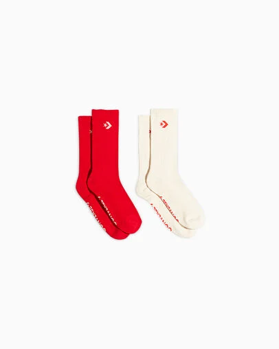 Star Chevron Half Cushion Crew Socks Red/Egret, Front View