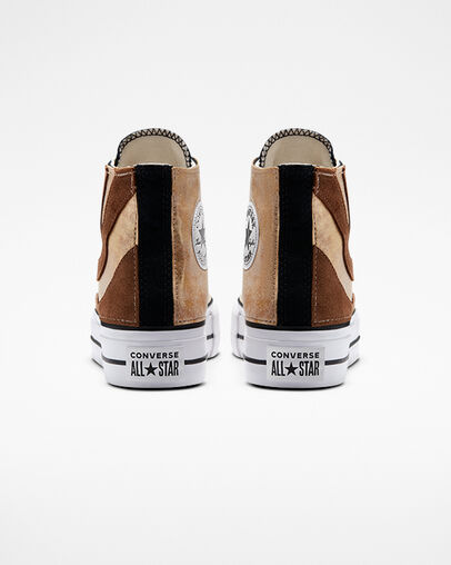 Chuck Taylor All Star Lift Platform Suede Waves Vagues brun dor&eacute;, Heel View