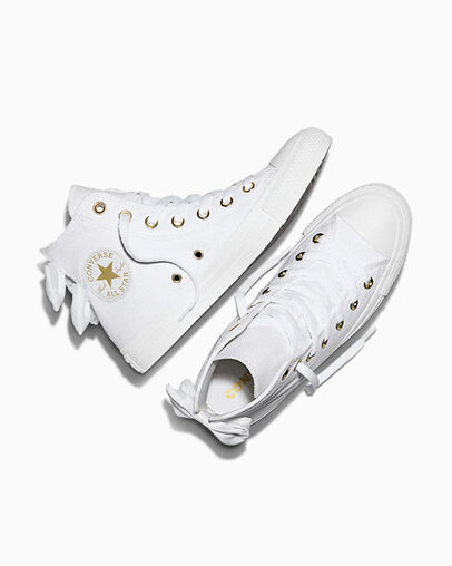 Chuck Taylor All Star Satin Bows White/White/Light Gold, Angled View