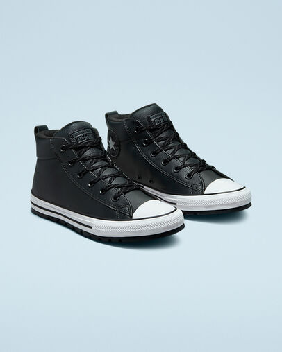 Chuck Taylor All Star Street crant&eacute;e et d&eacute;perlante Noir/Gris fer/Blanc, Angled View